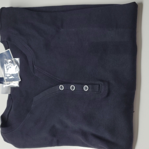 NEW! Karen Scott 3/4-Sleeve Cotton Henley Shirt Black - Picture 2 of 5